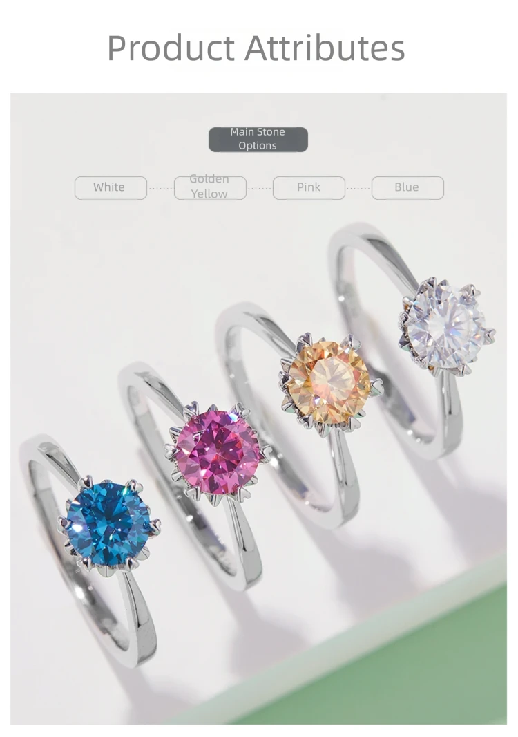 Product attributes: customizable colored lab created diamond solitaire rings in 4 stone colors for women