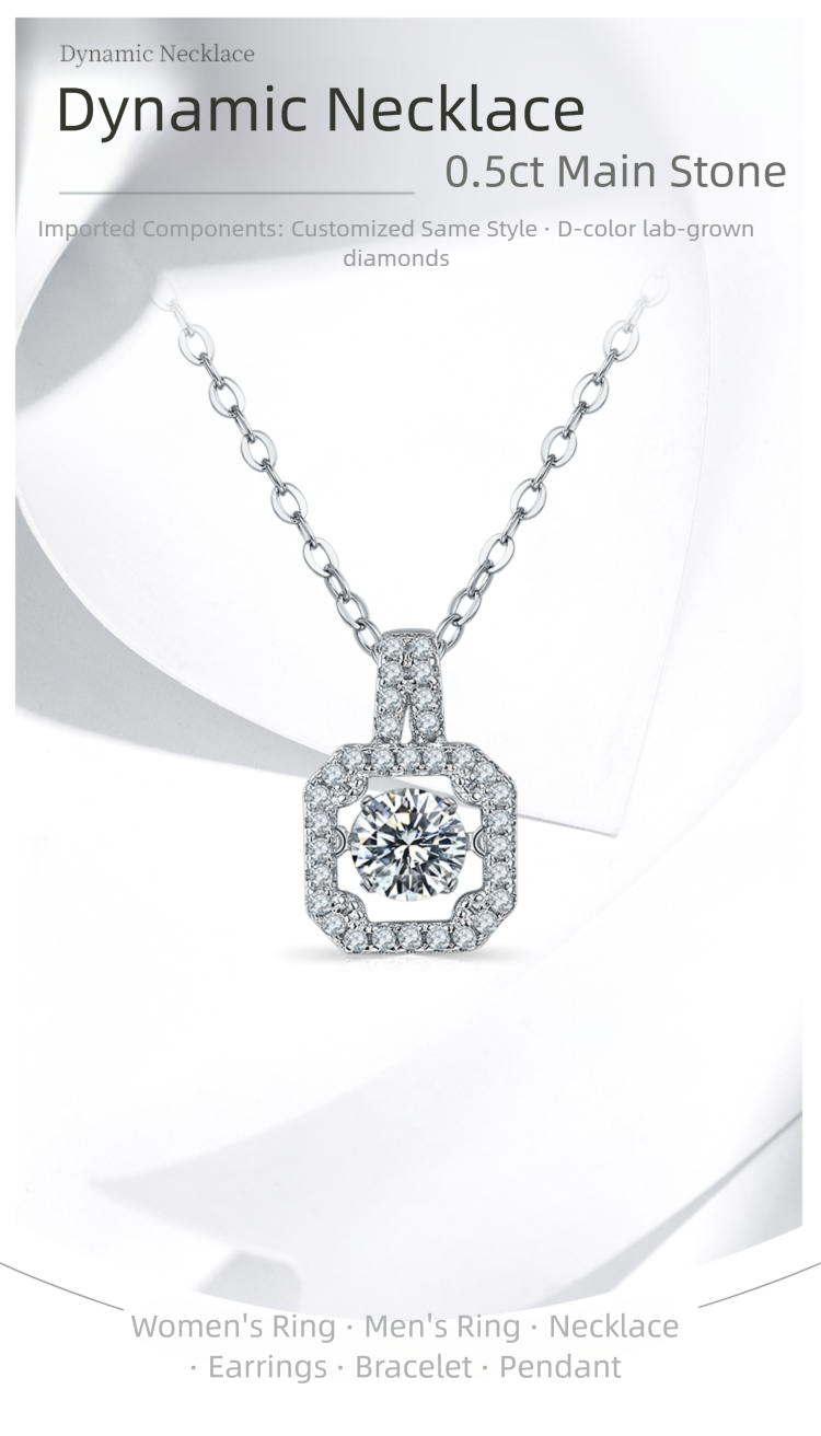 Close-up of the 0.5-carat lab-grown diamond necklace (women's style)