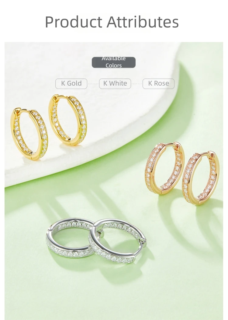 纯银人造钻石环形耳环 不同金属材质展示