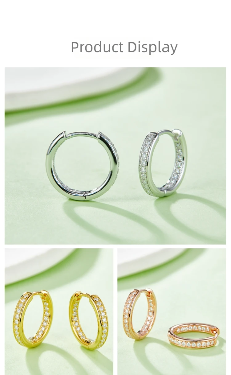 360-Degree View of Sterling Silver Lab-Grown Diamond Hoop Earrings