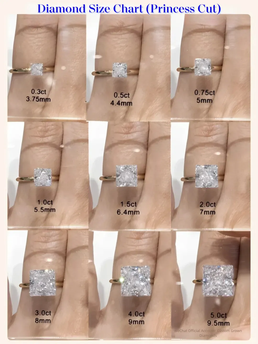 Diamond Size Chart (Princess Cut)