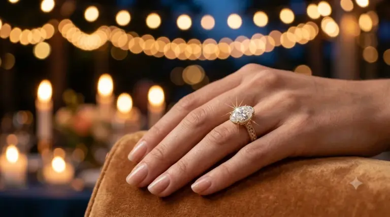 oval halo diamond ring on hand